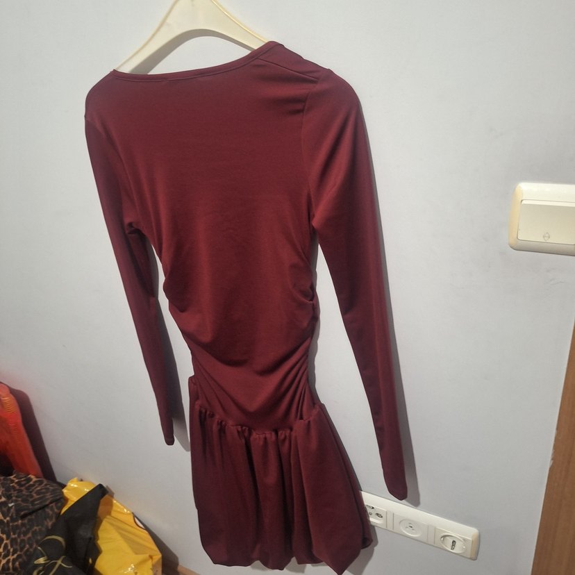 Bordo Drapeli  mini elbise - Görsel 3