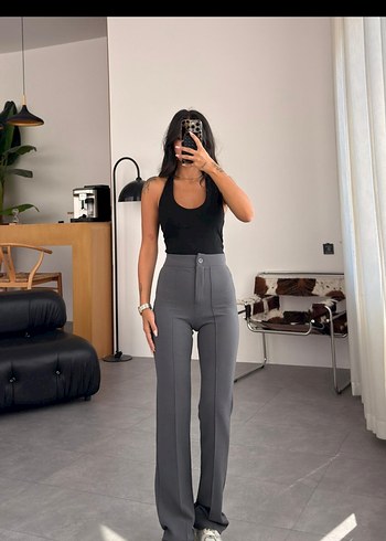 Gri Midi Kadın Denim Kumaş Pantolon