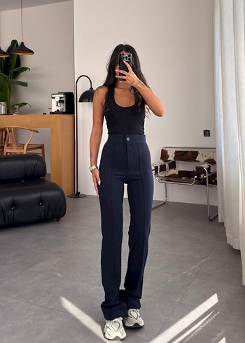 Lacivert Midi Denim Kadın Kumaş Pantolon