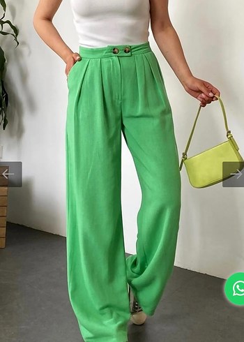 Zara Düğmeli Yeşil Kadın Keten Pantolon