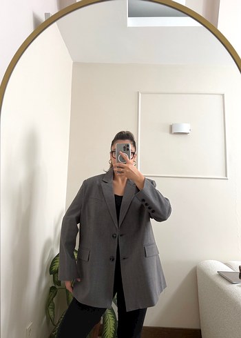 Zara Gri Kadın Ofis Blazeri Notched Lapel