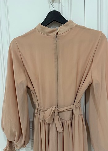 Pudra pembesi Uzun Kollu Drapeli Kadın Elbise - Görsel 3