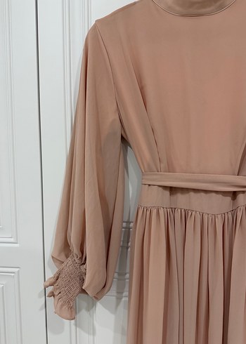 Pudra pembesi Uzun Kollu Drapeli Kadın Elbise - Görsel 2