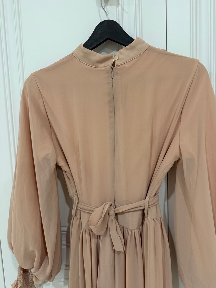 Pudra pembesi Uzun Kollu Drapeli Kadın Elbise - Görsel 3