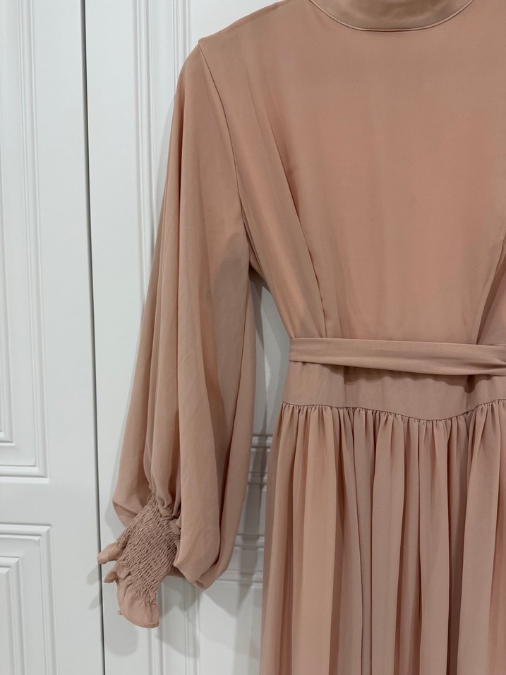 Pudra pembesi Uzun Kollu Drapeli Kadın Elbise - Görsel 2