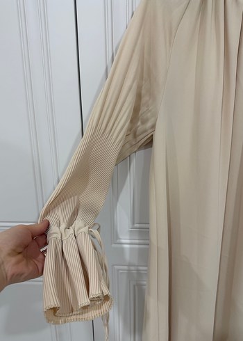 Bej Pilili Uzun Kadın Elbise - Görsel 2