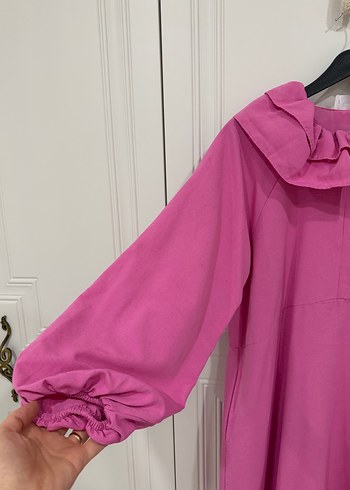 Pembe Fırfırlı Uzun Keten Elbise - Görsel 4