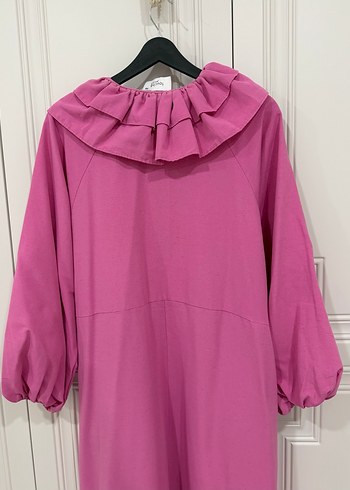 Pembe Fırfırlı Uzun Keten Elbise - Görsel 2