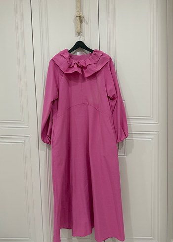 Pembe Fırfırlı Uzun Keten Elbise - Görsel 3