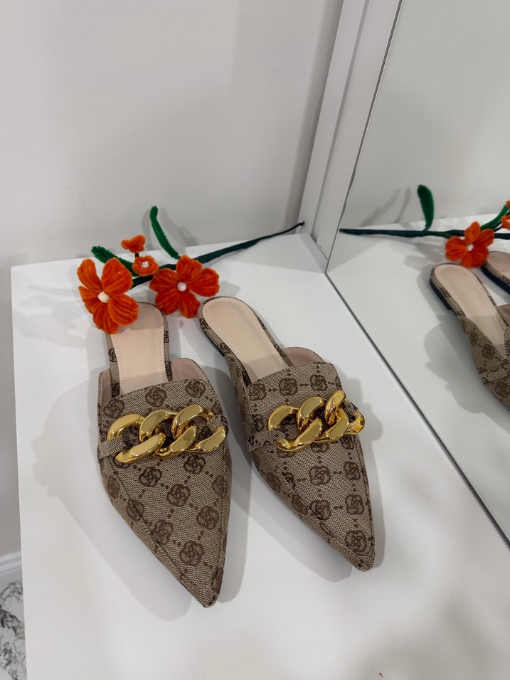 Zincir Detaylı Kahverengi Kadın Topuklu Terlik - Görsel 2