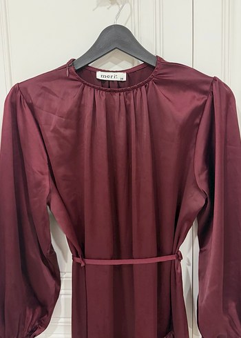 Bordo Uzun Kollu Fırfırlı Kadın Elbise - Görsel 3