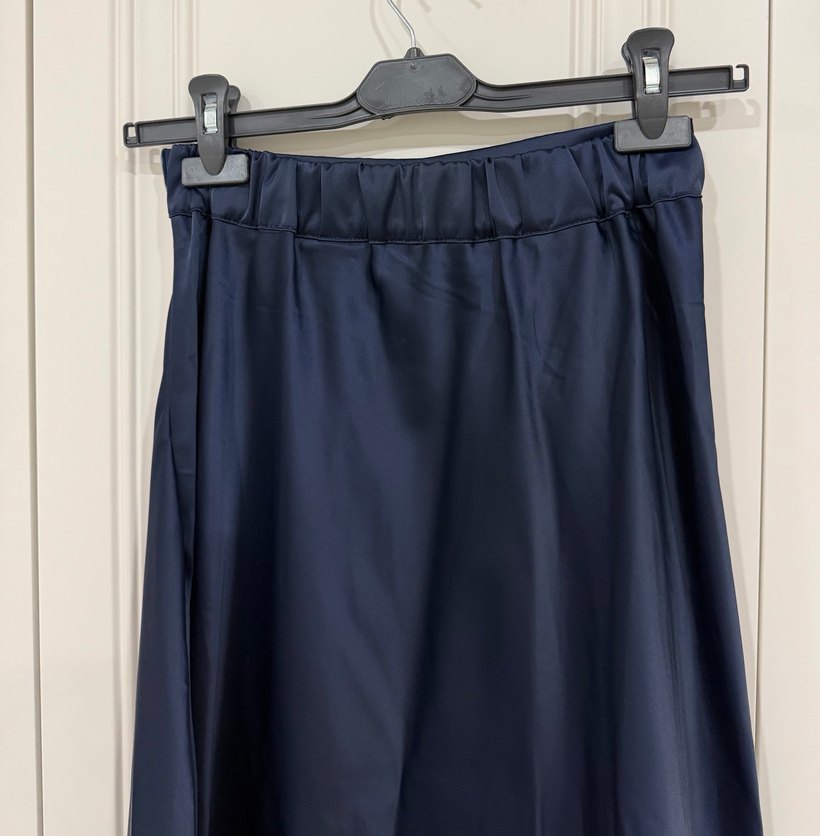 Lacivert Uzun Saten Etek - Görsel 2