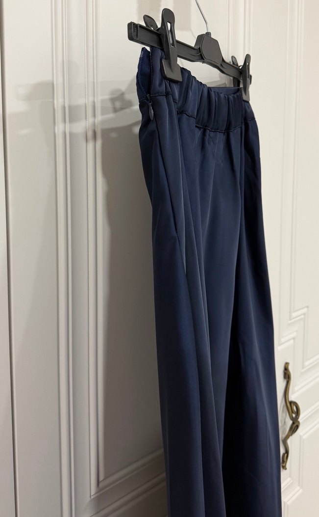 Lacivert Uzun Saten Etek - Görsel 4