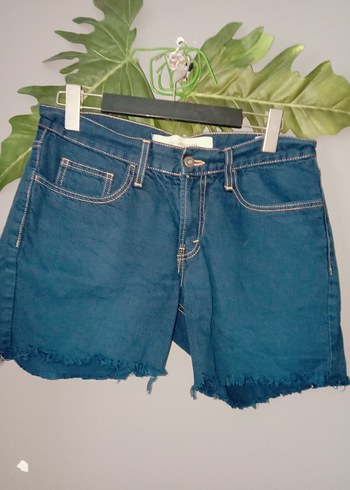 Zara Lacivert Bol Kesim Mini Denim Şort