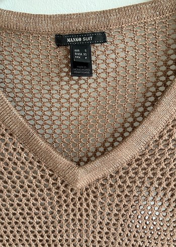 Bej V Yaka Uzun Kollu Örgü Kadın Kazak - Görsel 3