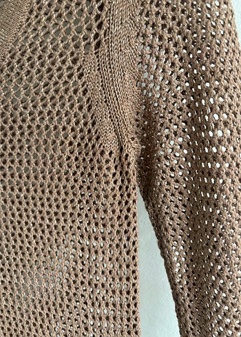 Bej V Yaka Uzun Kollu Örgü Kadın Kazak - Görsel 4