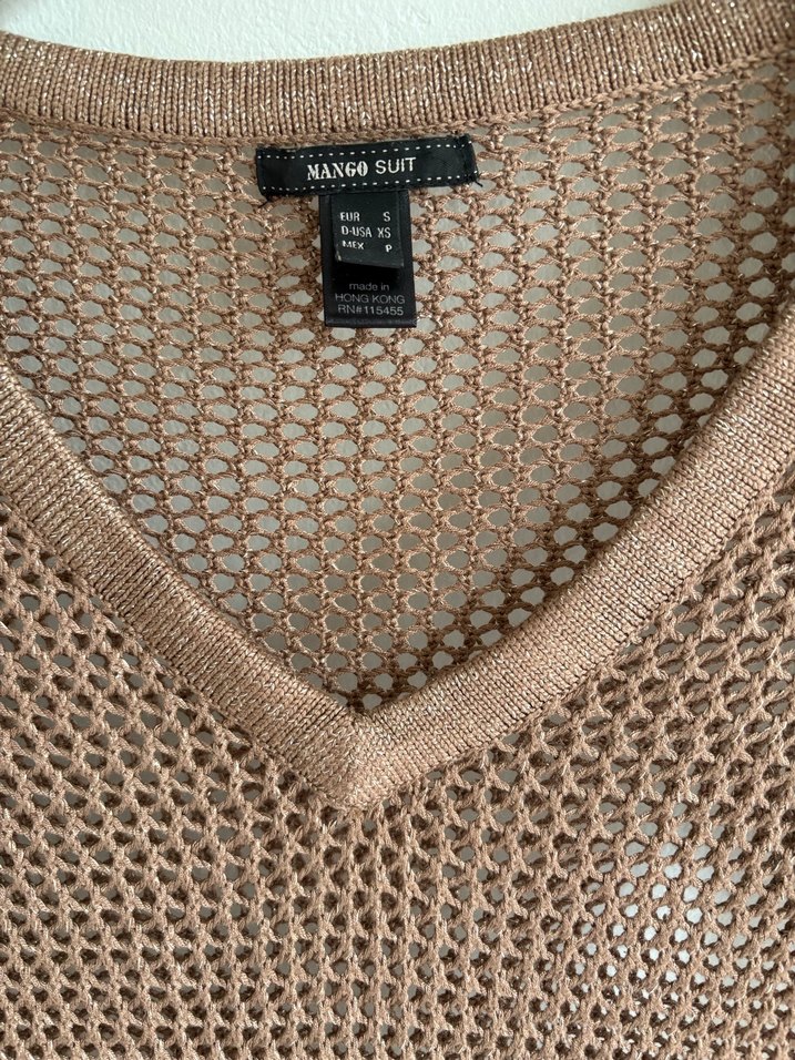 Bej V Yaka Uzun Kollu Örgü Kadın Kazak - Görsel 3