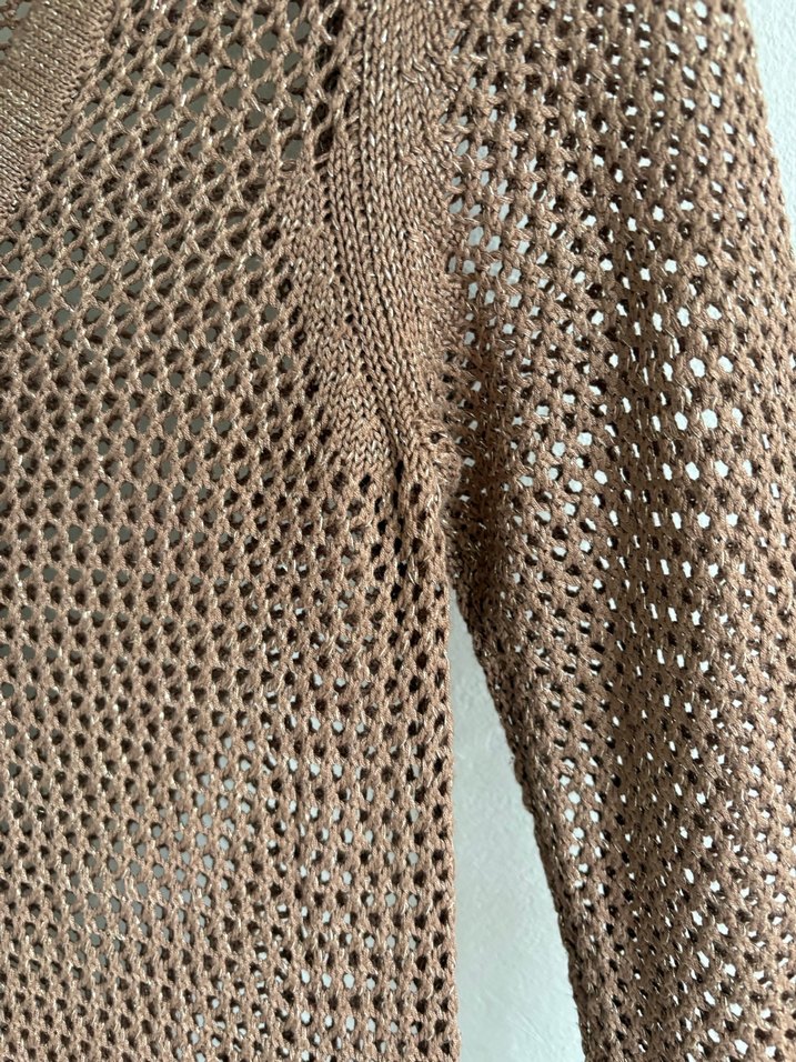 Bej V Yaka Uzun Kollu Örgü Kadın Kazak - Görsel 4