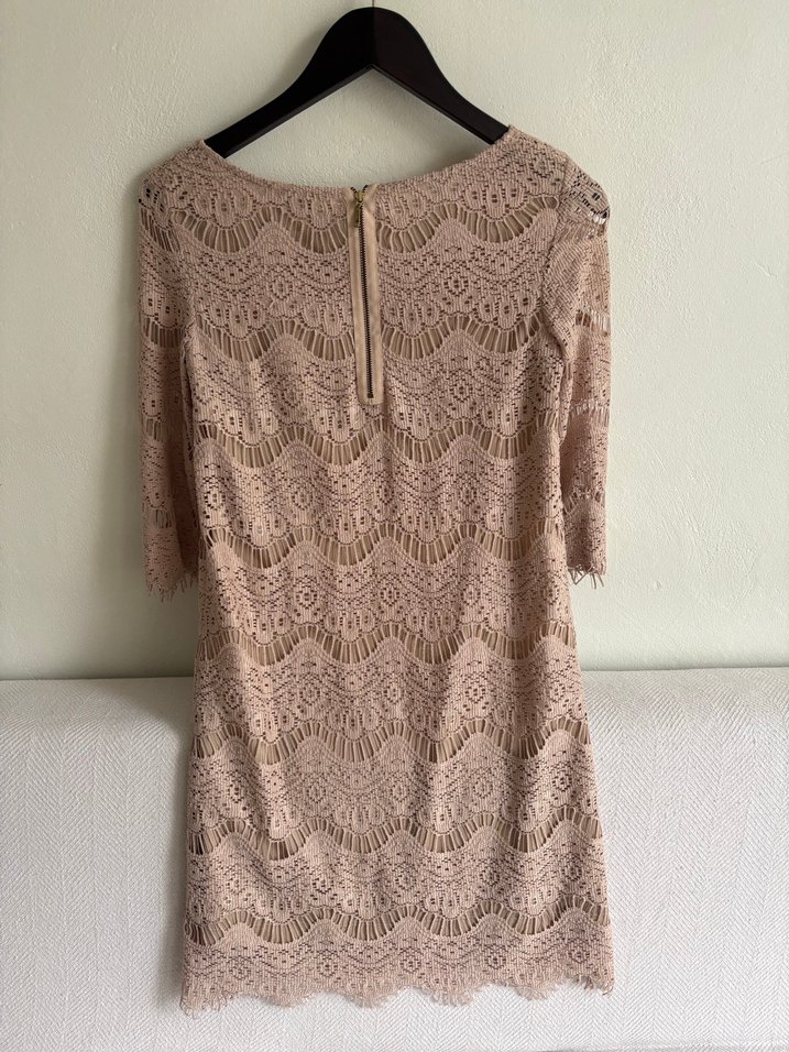 Bej Dantel Midi Elbise - Görsel 2