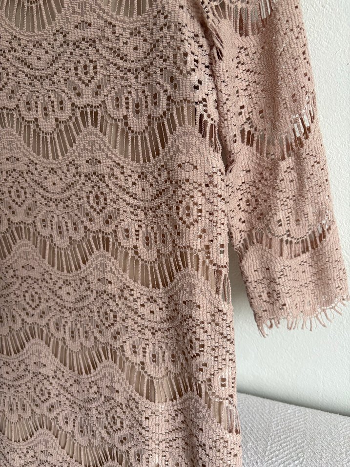 Bej Dantel Midi Elbise - Görsel 3