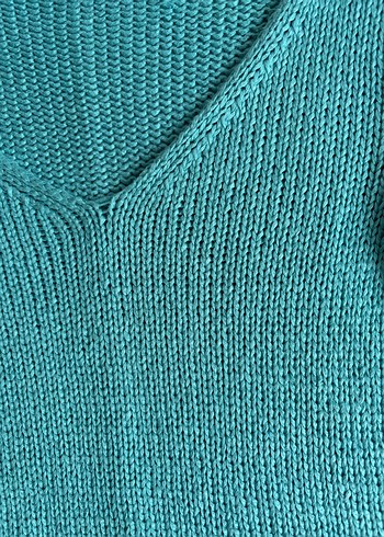 Turkuaz V Yaka Kadın Triko Kazak - Görsel 2