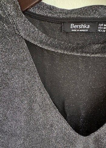 V Yaka Gri Simli Kadın Bluz - Görsel 3