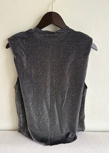 V Yaka Gri Simli Kadın Bluz - Görsel 2