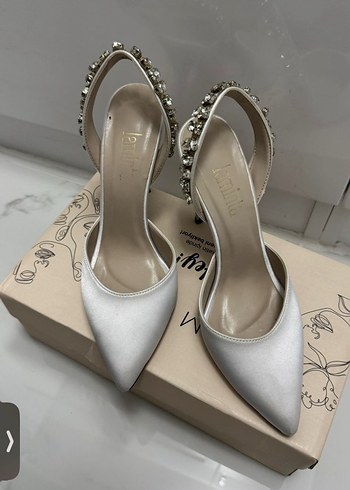 İnci Detaylı Beyaz Stiletto Gelin Ayakkabısı - Görsel 2