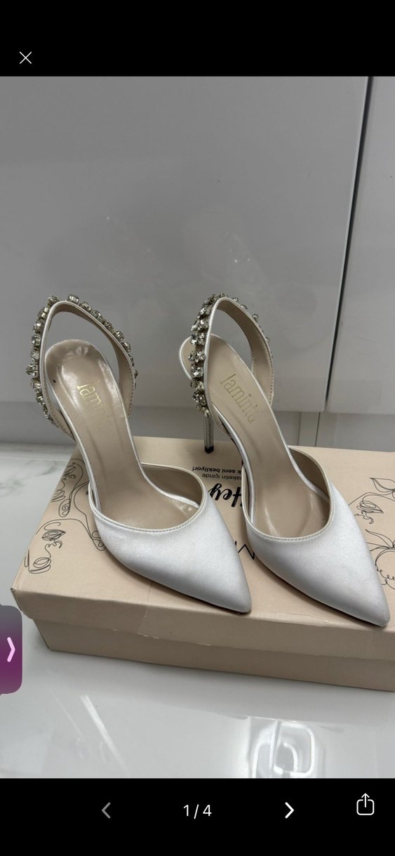 İnci Detaylı Beyaz Stiletto Gelin Ayakkabısı - Görsel 3