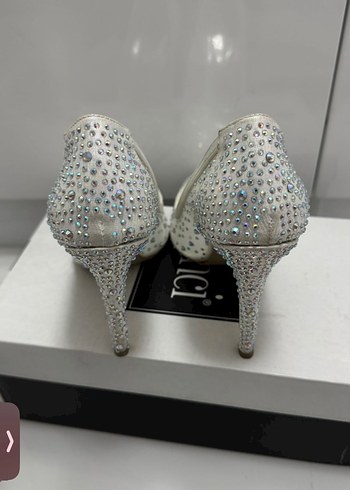 Beyaz Payetli  Topuklu Ayakkabı nikah düğün - Görsel 3