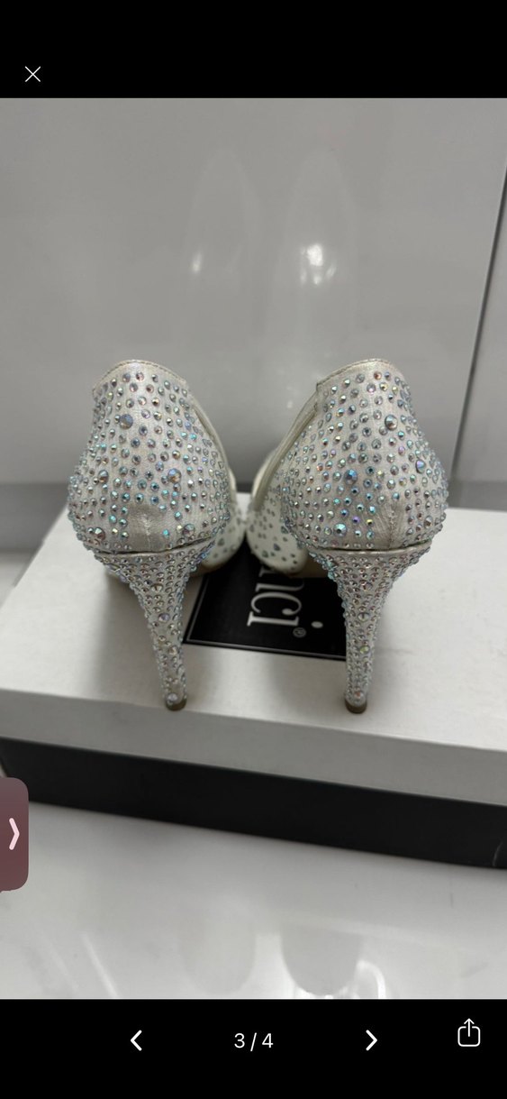 Beyaz Payetli  Topuklu Ayakkabı nikah düğün - Görsel 3