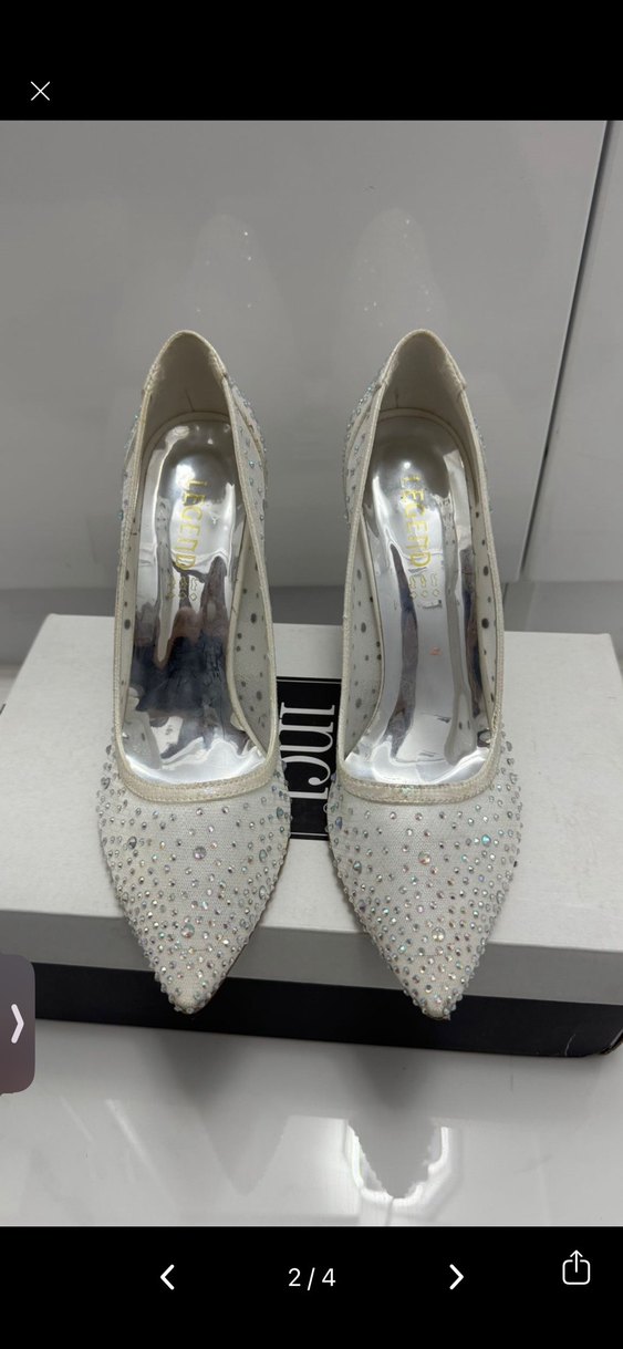 Beyaz Payetli  Topuklu Ayakkabı nikah düğün - Görsel 2