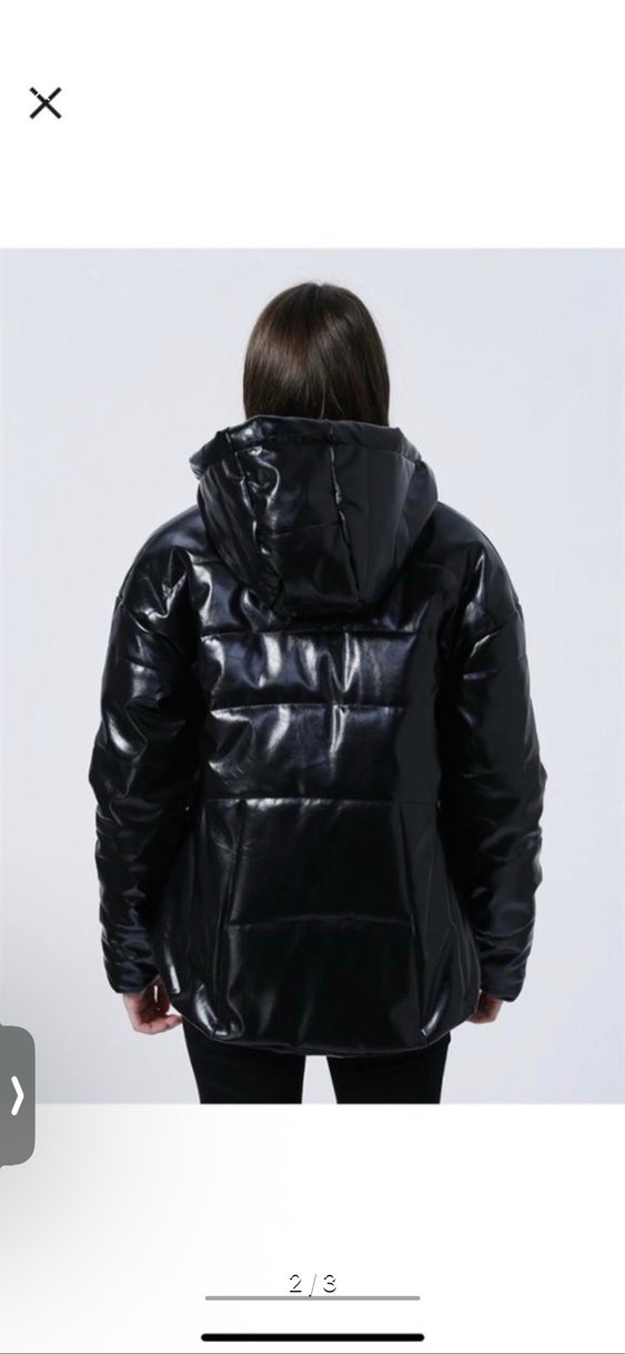 Siyah Deri Kadın Puff Mont - Görsel 2