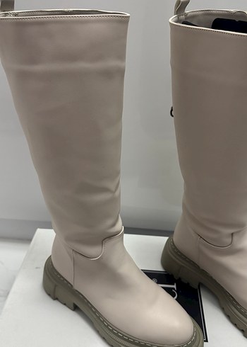 Bej Deri Diz Boyu Çizme - Görsel 2