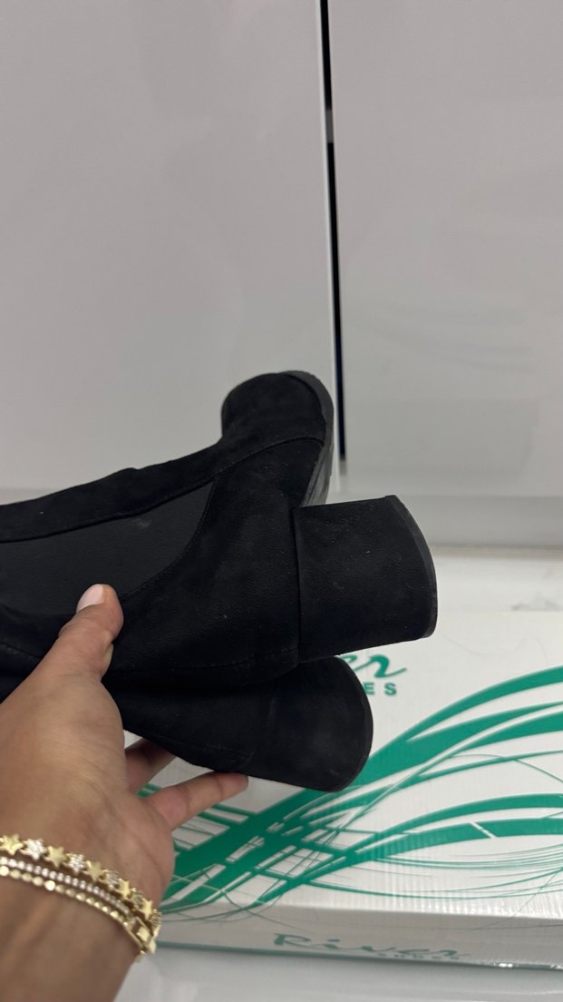 Siyah Süet Kadın Topuklu Bot Velcro - Görsel 3