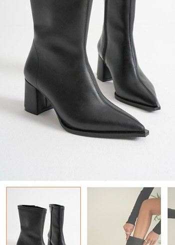 Siyah Deri kalın Topuklu bot - Görsel 2