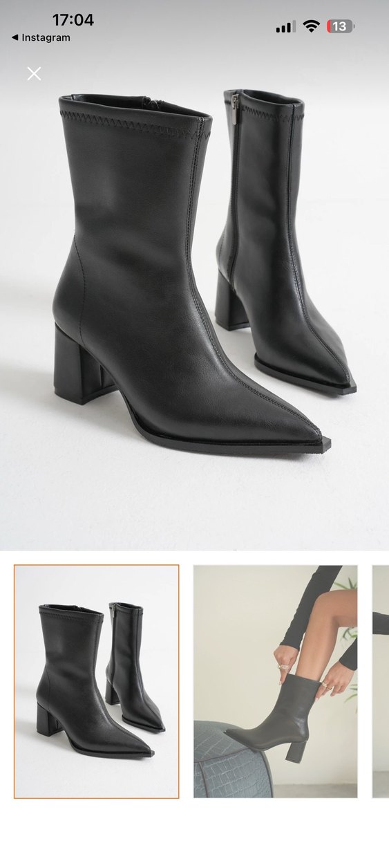 Siyah Deri kalın Topuklu bot - Görsel 2