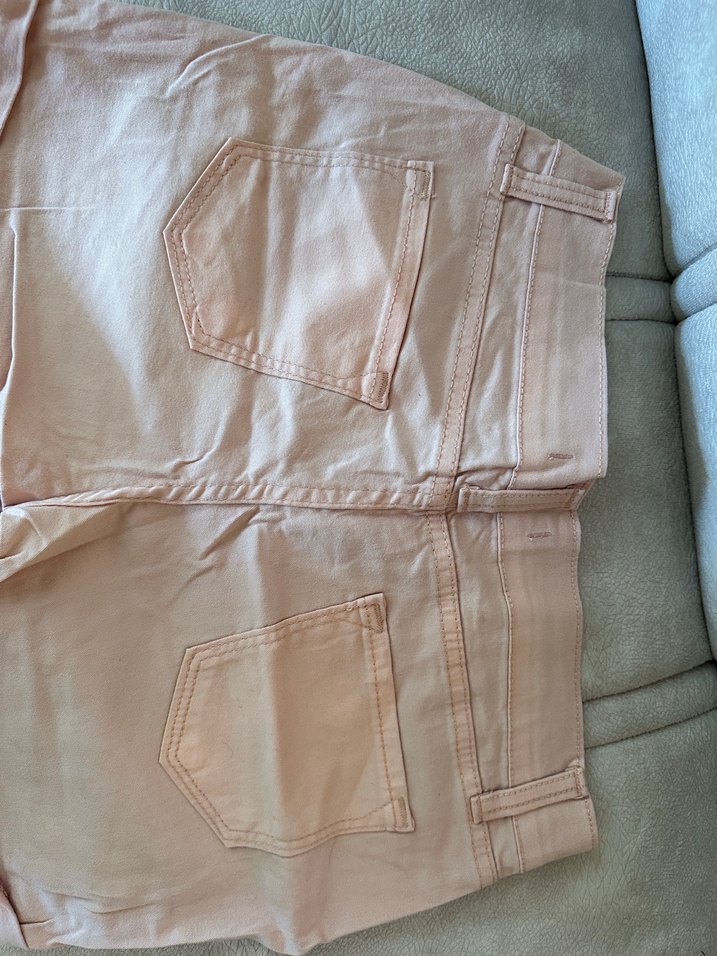 Düğmeli Bej Keten Mini şort - Görsel 3