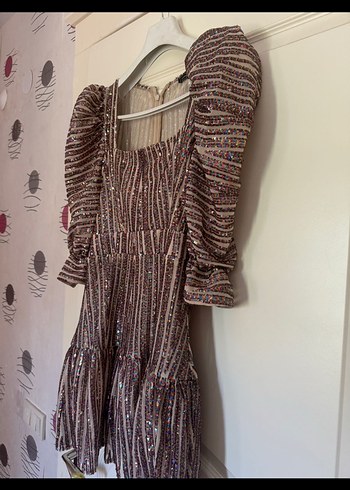 Payetli Bej Mini Elbise - Görsel 3