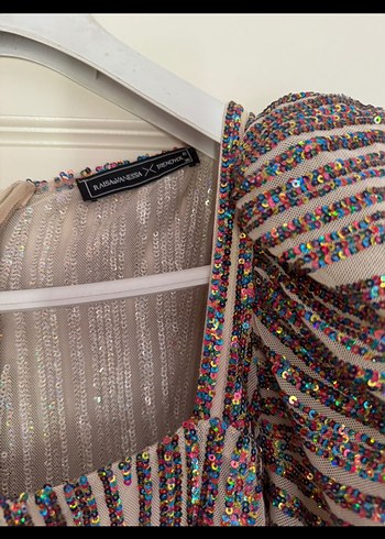 Payetli Bej Mini Elbise - Görsel 5