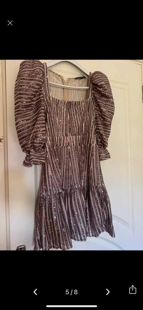 Payetli Bej Mini Elbise - Görsel 4