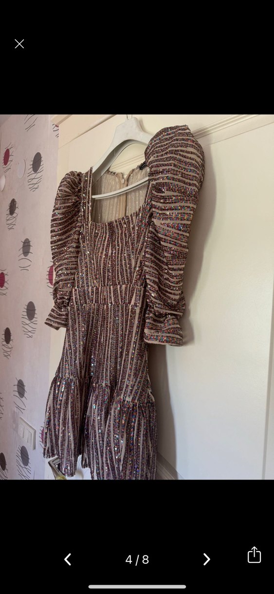 Payetli Bej Mini Elbise - Görsel 3