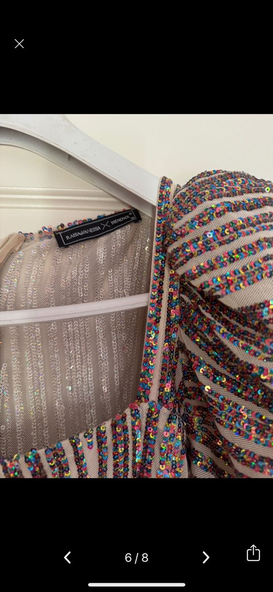 Payetli Bej Mini Elbise - Görsel 5