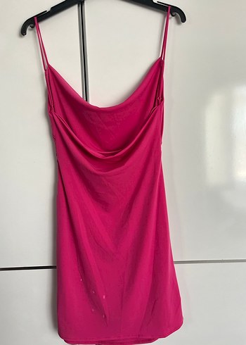 s Beden pembe Renk Bershka Pembe Drapeli Straplez Mini Elbise