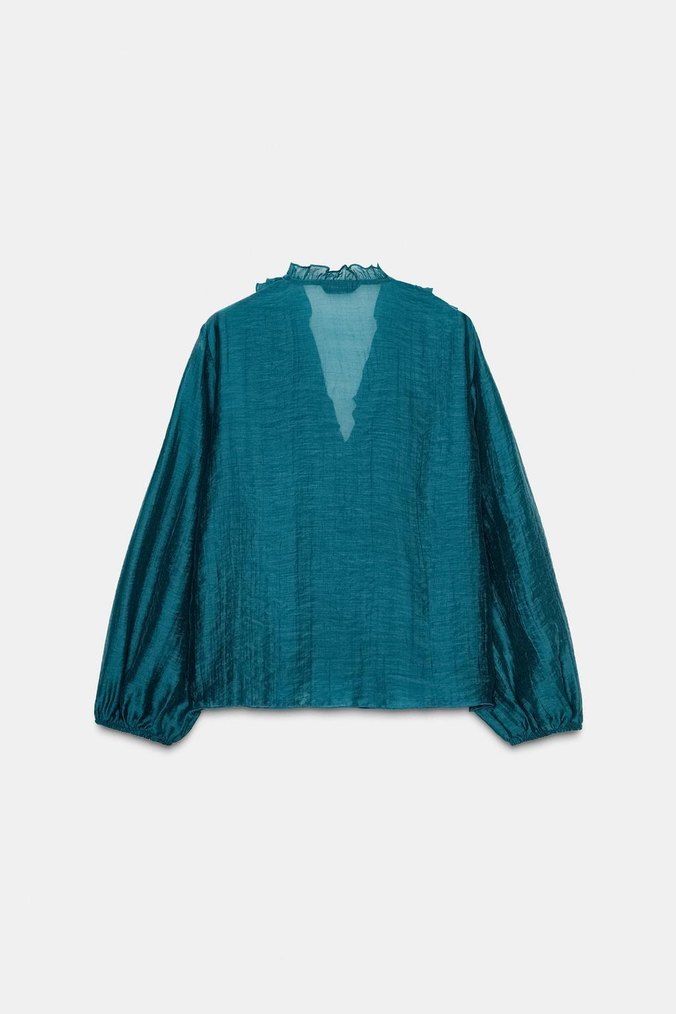 Uzun Kollu Düğmeli Turkuaz Kadın Gömlek - Görsel 2