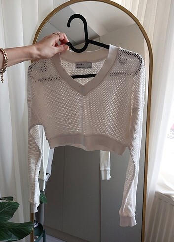 Bershka Bershka Crop Top Örgü Kazak