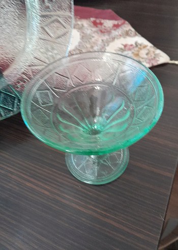 Vintage Yeşil Cam  ayaklı sunumluk - Görsel 2