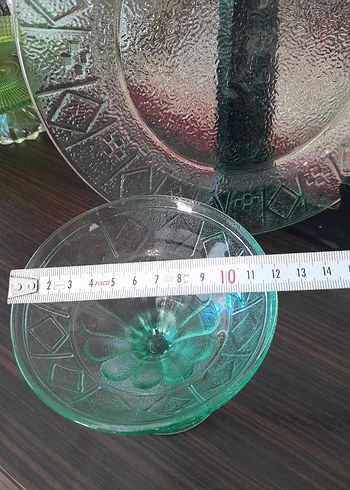 Vintage Yeşil Cam  ayaklı sunumluk - Görsel 3