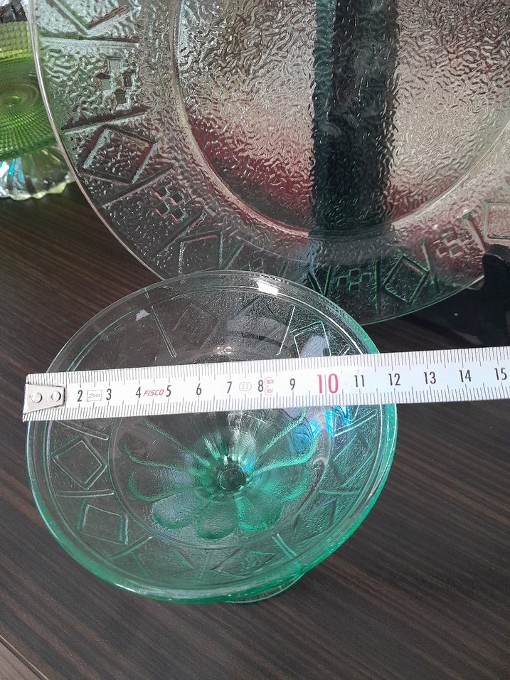 Vintage Yeşil Cam  ayaklı sunumluk - Görsel 3