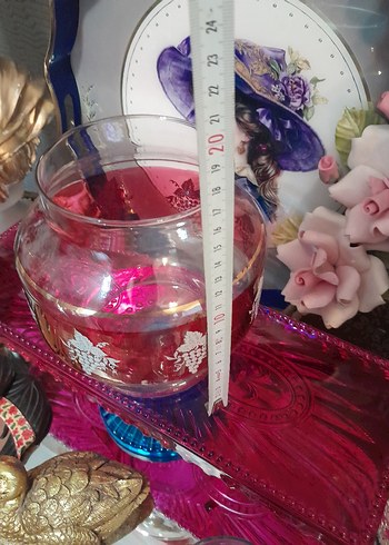 Antik Alman Bordo Renkli Desenli Cam Vazo - Görsel 7